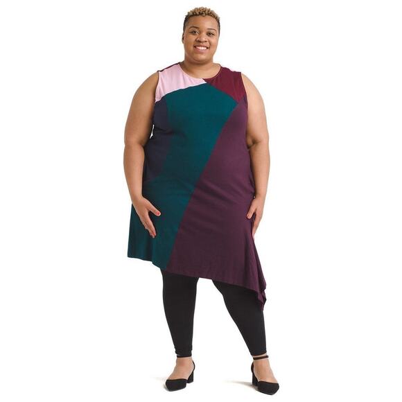2/$30 eShakti Asymmetric Hem Multi Color Block Dress Multicolor Patchwork #7159 - Picture 1 of 16